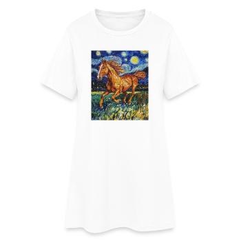 Cheval Chevaux Cavalier Style Van Gogh Nuit étoilée - Robe T-shirt Femme - blanc - Devant