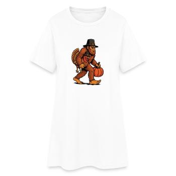 Bigfoot Carrying Turkey Thanksgiving Humor - Women’s T-Shirt Dress - white - Front