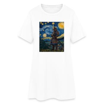 Samouraï Japon Style Van Gogh Nuit étoilée - Robe T-shirt Femme - blanc - Devant