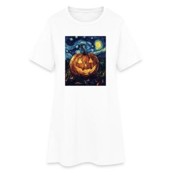 Pumpkin Halloween Van Gogh Style Starry Night - Women’s T-Shirt Dress - white - Front