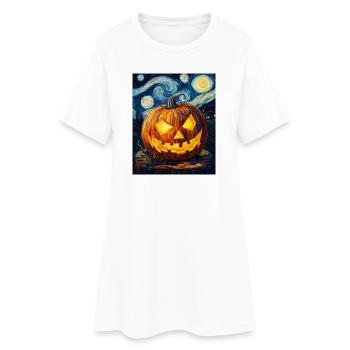Pumpkin Halloween Van Gogh Style Starry Night - Women’s T-Shirt Dress - white - Front