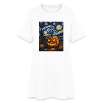 Pumpkin Halloween Van Gogh Style Starry Night - Women’s T-Shirt Dress - white - Front