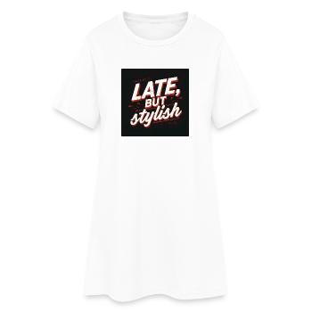 Spätes, aber stilvolles Retro-Skript - Frauen T-Shirt-Kleid - Weiß - Vorne
