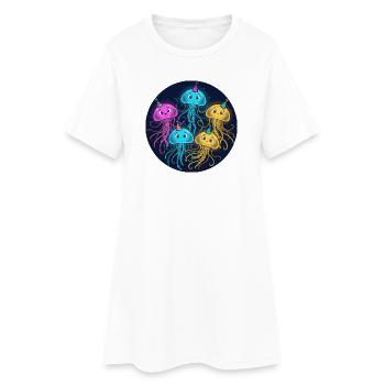 Festival des méduses en bleu foncé - Robe T-shirt Femme - blanc - Devant