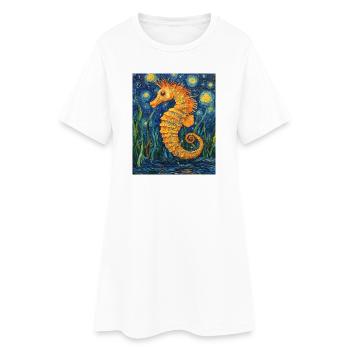 Hippocampe Style Van Gogh Nuit étoilée - Robe T-shirt Femme - blanc - Devant