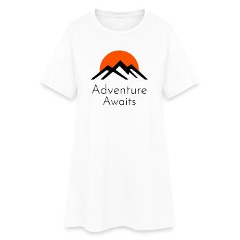 L'aventure vous attend – Montagnes et coucher de soleil - Robe T-shirt Femme - blanc - Devant