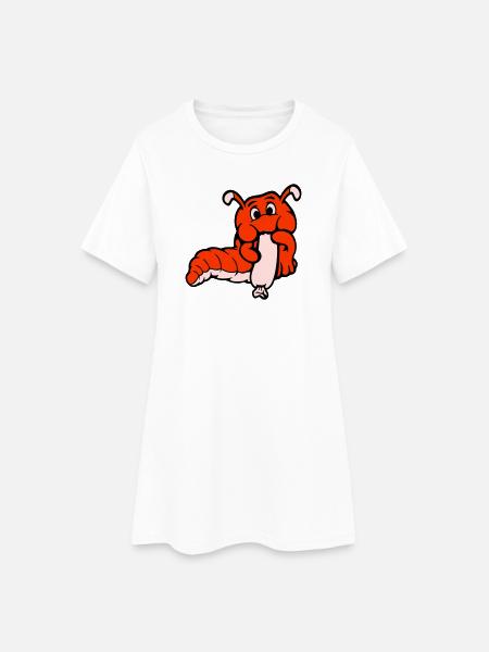 Raupe Wurm Glücklich Isst Wurst Würstchen Hot Dog - Frauen T-Shirt-Kleid - Weiß