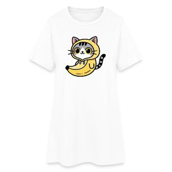 Chat kawaii en hoodie jaune banane - Robe T-shirt Femme - blanc - Devant