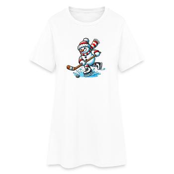 Eishockey Schneemann in Action - Frauen T-Shirt-Kleid - Weiß - Vorne