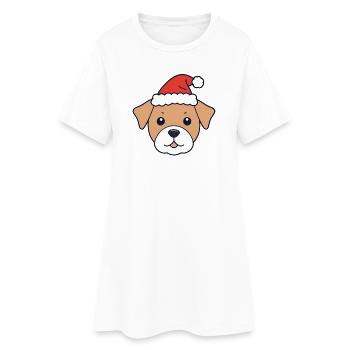 Chien avec chapeau de Père Noël - Robe T-shirt Femme - blanc - Devant