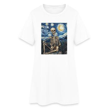 Squelette Halloween Style Van Gogh Nuit étoilée - Robe T-shirt Femme - blanc - Devant