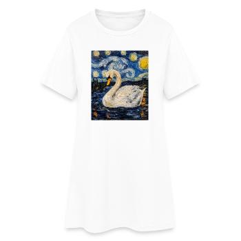 Cygne Oiseau Style Van Gogh - Robe T-shirt Femme - blanc - Devant