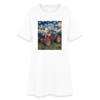 Tracteur Agriculteur Fermier Style Van Gogh - Robe T-shirt Femme - blanc - Devant