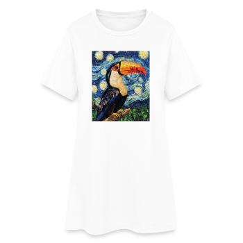 Toucan Oiseau Style Van Gogh - Robe T-shirt Femme - blanc - Devant