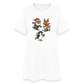 Weihnachten Winter Sport - Frauen T-Shirt-Kleid - Weiß - Vorne
