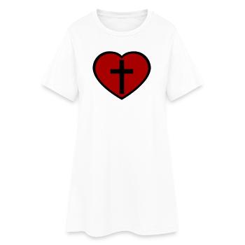 Kreuz und Herz - Frauen T-Shirt-Kleid - Weiß - Vorne