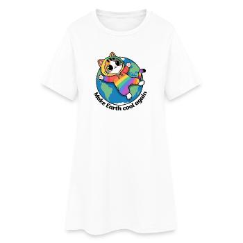 Rette den Planeten Erde, mach die Erde wieder cool - Frauen T-Shirt-Kleid - Weiß - Vorne