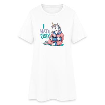 Licorne Café Matin Grouch Drôle Introverti - Robe T-shirt Femme - blanc - Devant