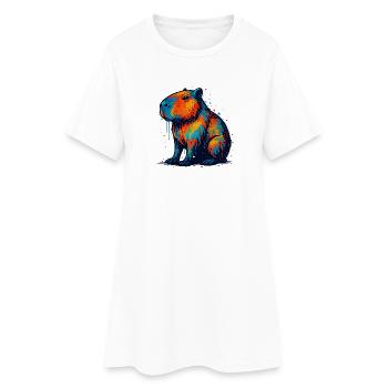Farbenfroher Hippo Splash - Frauen T-Shirt-Kleid - Weiß - Vorne