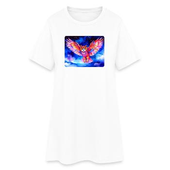 hibou grand-duc coloré devant un ciel étoilé - Robe T-shirt Femme - blanc - Devant