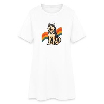 Chien malamute d’Alaska avec fond arc-en-ciel - Robe T-shirt Femme - blanc - Devant