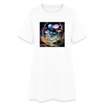 Fleurs cosmiques dans la forêt d’étoiles - Robe T-shirt Femme - blanc - Devant