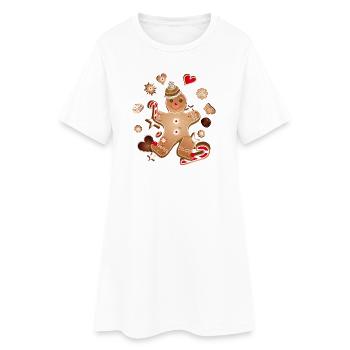 Fröhlicher Lebkuchenmann mit Weihnachtsplätzchen - Frauen T-Shirt-Kleid - Weiß - Vorne