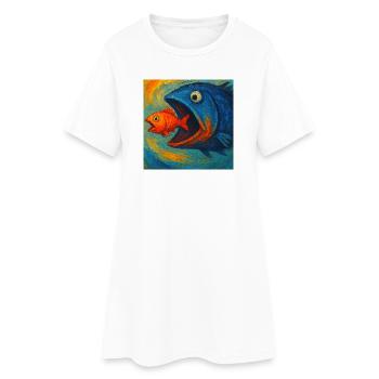 Poissons de la mer bleue à la recherche du poisson rouge - Robe T-shirt Femme - blanc - Devant