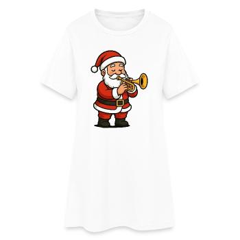 Noël Père Noël trompette dessin animé - Robe T-shirt Femme - blanc - Devant