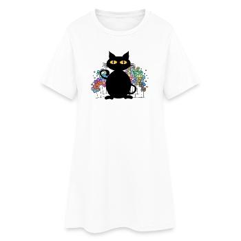 Katze - Frauen T-Shirt-Kleid - Weiß - Vorne