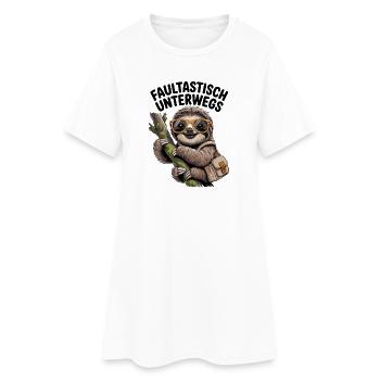 Faultastisch unterwegs mit Faultier und Humor  - Frauen T-Shirt-Kleid - Weiß - Vorne