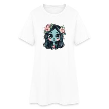 Blue flower girl with crown - Women’s T-Shirt Dress - white - Front