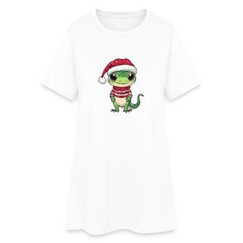 Echse Weihnachten Gecko - Frauen T-Shirt-Kleid - Weiß - Vorne