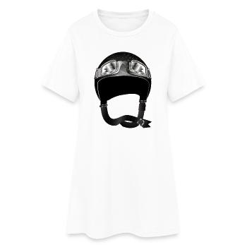 Retro Motorcycle Helmet with Goggles in Black - Women’s T-Shirt Dress - white - Front