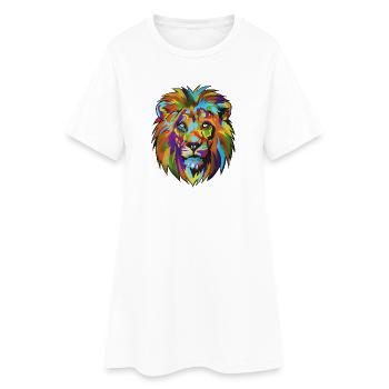 Löwen PopArt Farbrausch - Frauen T-Shirt-Kleid - Weiß - Vorne