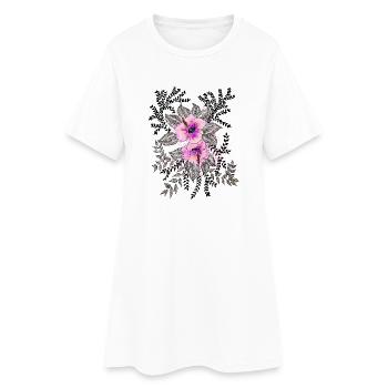 Motif d’hibiscus rose avec des feuilles noires et blanches - Robe T-shirt Femme - blanc - Devant