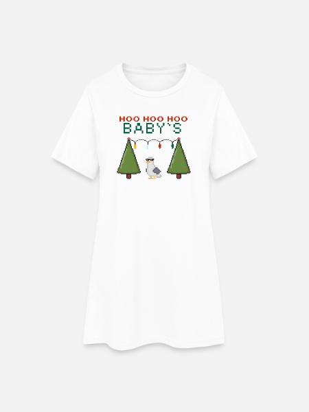 Pixel-Weihnachtsvogel mit Lichterketten - Frauen T-Shirt-Kleid - Weiß