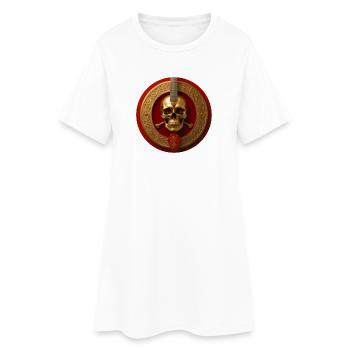 Crâne doré et guitare en cercle rouge - Robe T-shirt Femme - blanc - Devant