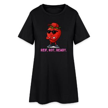 Mascotte fraise rouge mûre prête - Robe T-shirt Femme - noir - Devant
