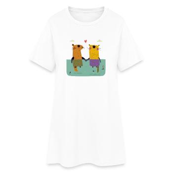 Deux loutres amoureuses - Robe T-shirt Femme - blanc - Devant