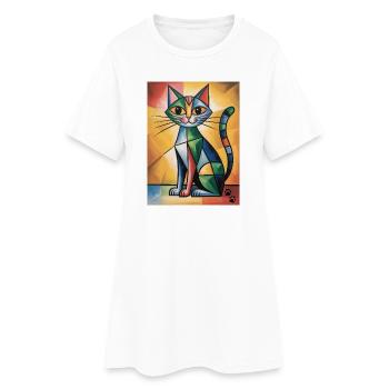 Cat Cubic - Women’s T-Shirt Dress - white - Front