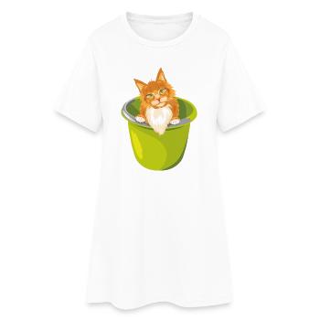 Un mignon chat roux jette un coup d’œil hors du seau - Robe T-shirt Femme - blanc - Devant