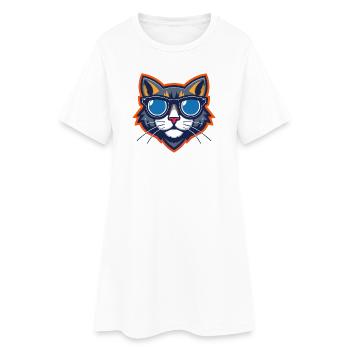 Chat avec des lunettes de soleil Mascotte - Robe T-shirt Femme - blanc - Devant