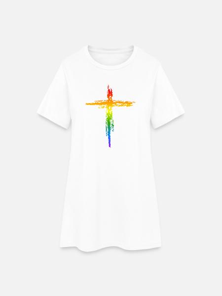 Regenbogen Kreuz - Frauen T-Shirt-Kleid - Weiß