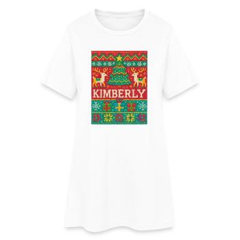 Festlicher Name Kimberly Hässlicher Weihnachtsstil, Weihnachten - Frauen T-Shirt-Kleid - Weiß - Vorne