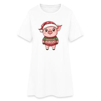 Schwein Weihnachten Xmas - Frauen T-Shirt-Kleid - Weiß - Vorne