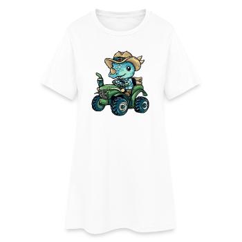 Dinosaure tricératops tracteur agriculteur - Robe T-shirt Femme - blanc - Devant