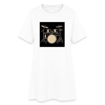 Black Silver Drumset Illustration - Women’s T-Shirt Dress - white - Front