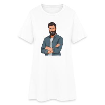 Bartträger Stil im Denimlook - Frauen T-Shirt-Kleid - Weiß - Vorne