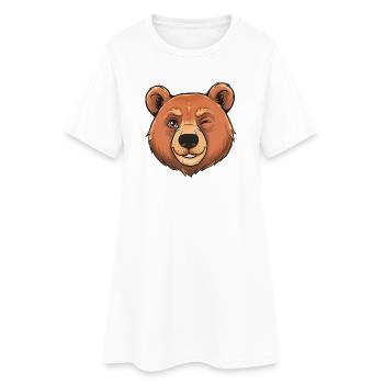 Winking Bear Cartoon - Women’s T-Shirt Dress - white - Front